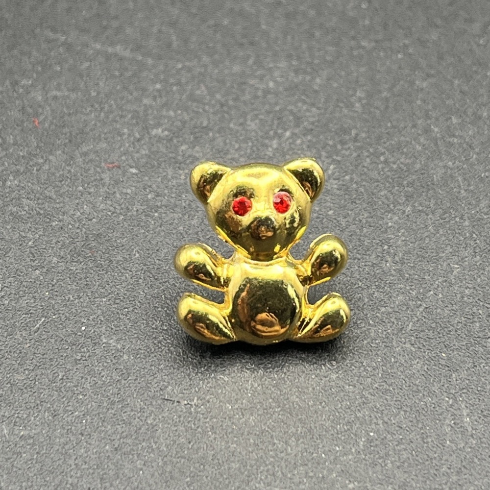 Teddy Bear Faux Ruby Red Eyes Gold Tone Lapel Hat Pin